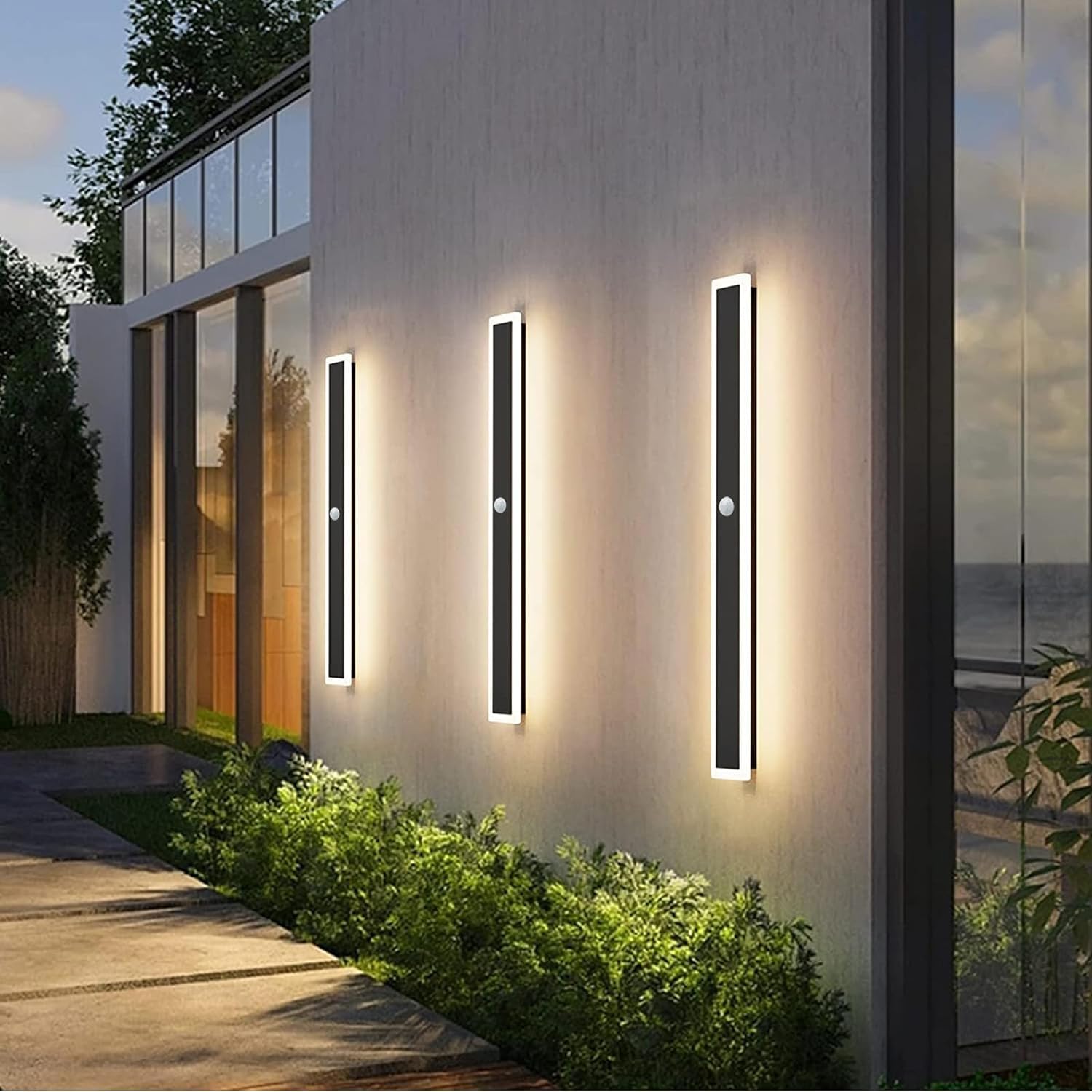 Esterno Lampada da Parete con Sensore di Movimento Villa Lungo Applique da Parete per Luci Esterni/Interni IP65 Impermeabile 4500K Bianco Naturale Alluminio Luce Nero per Garage (80cm)