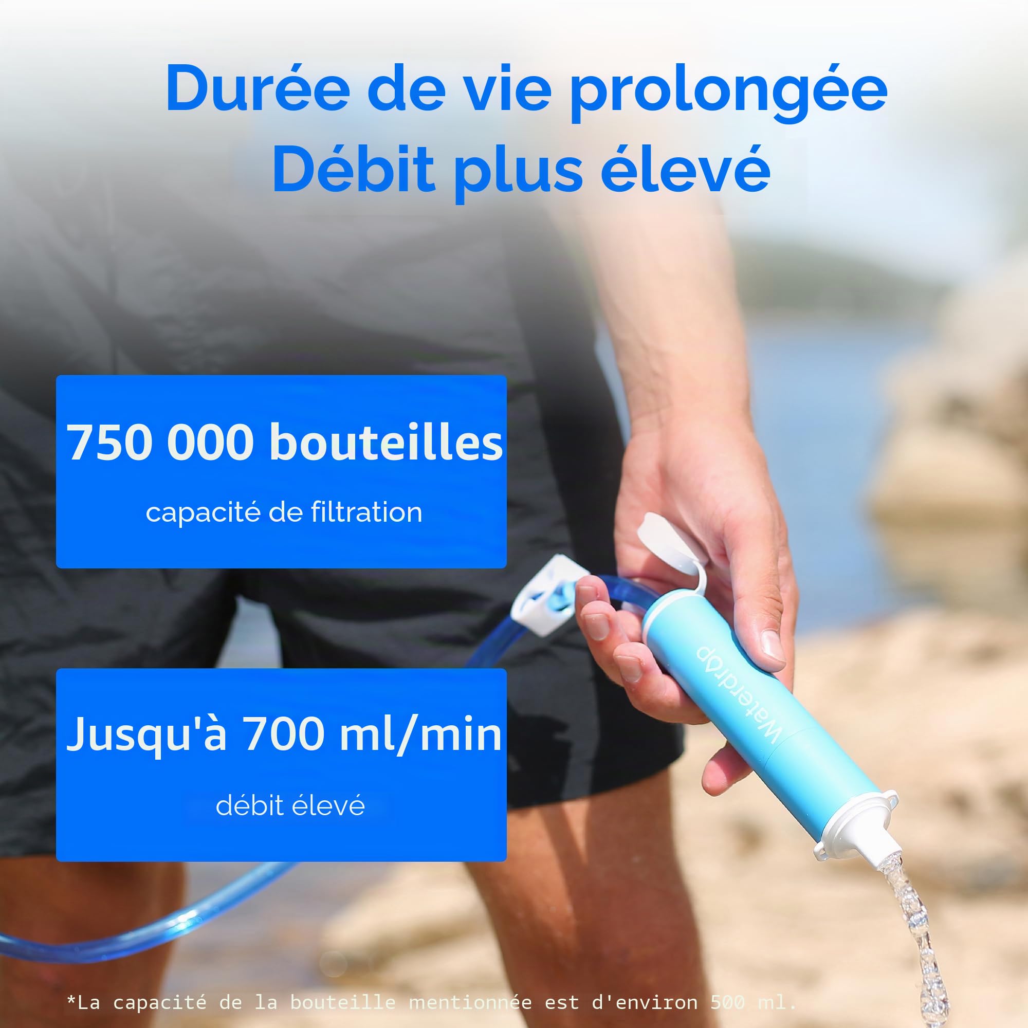 Waterdrop Paille de Filtre à Eau avec Sac à Eau par Gravité, Système de Filtration de Camping Portable, Purificateur d'eau Potable pour la Randonnée et la Randonnée d'urgence