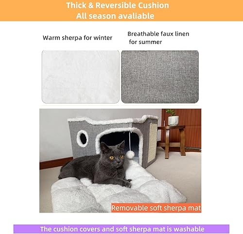 Miniatura 4 de Cama para gatos de interior, casa cueva cubierta para gatos y muebles con almohadilla para rascar, cabaña plegable para gatos, lindo condominio para
