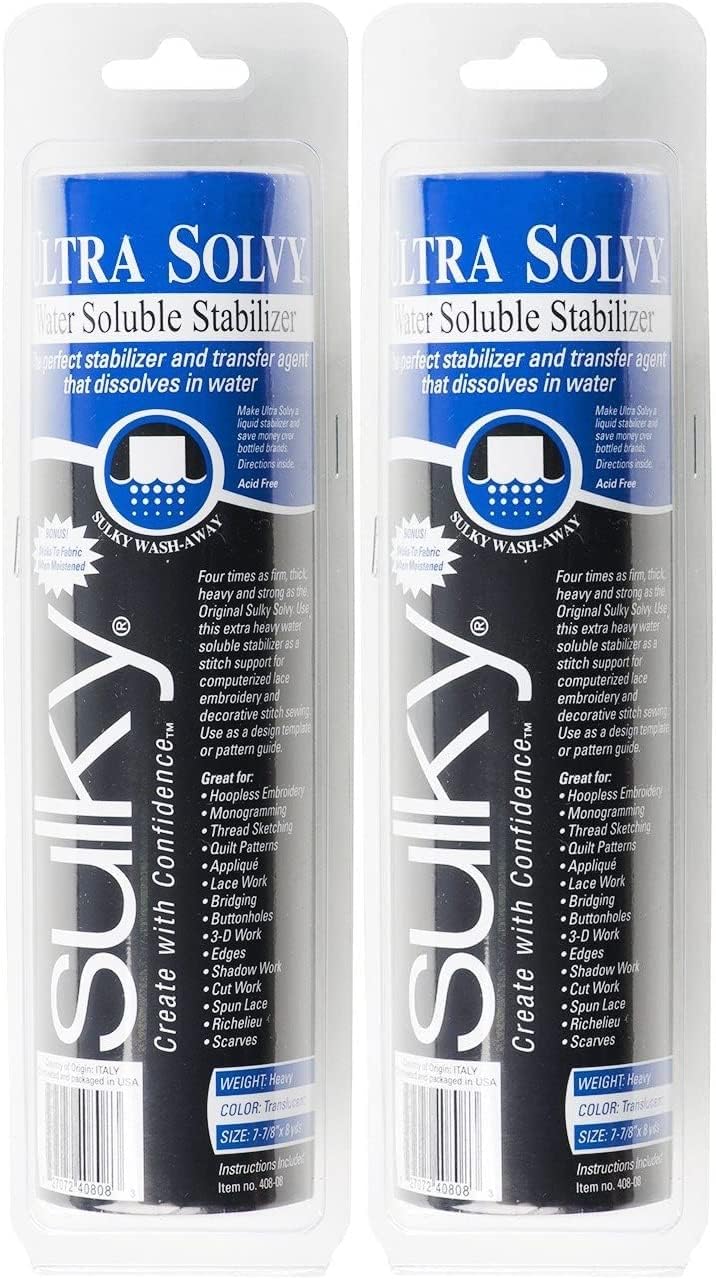 Sulky Of America Ultra Solvy Extremely Firm & Stable Water Soluble Stabilizer, 8" by 8 yd (408-08) (Two Pack)