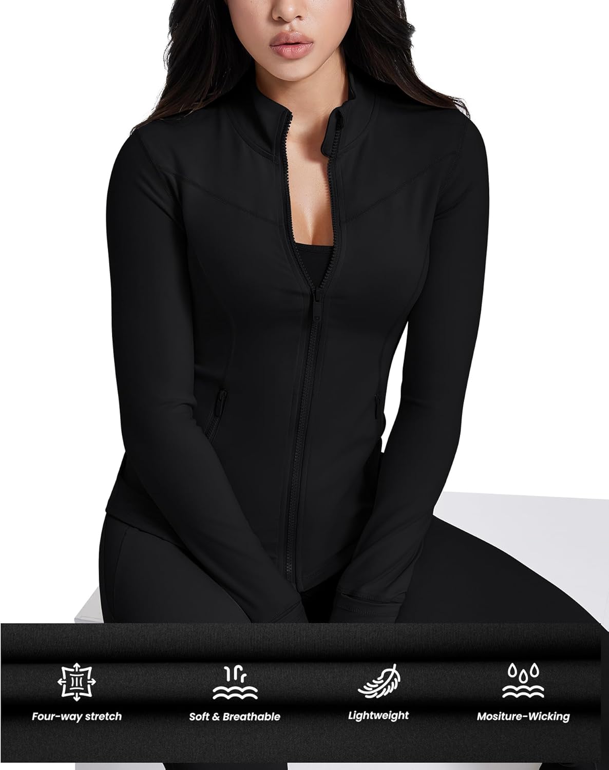 AVGO Womens Running Jackets Lightweight Slim Fit Workout Jacket Zip Up Athletic Track Gym Tops with Pockets & Thumb holes - Image 5