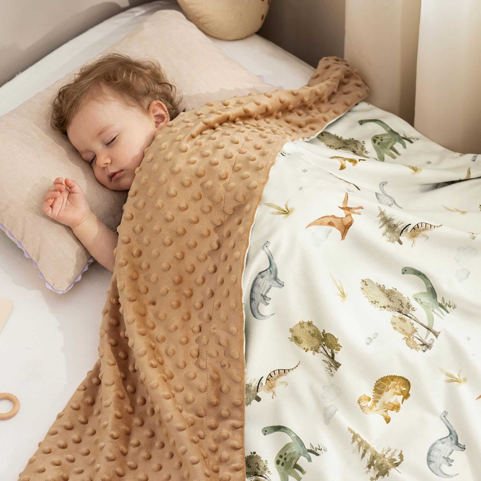 PHF Minky Baby Blanket for Boys Girls, 30x40 Inches Soft Double Layer Baby Blankets with Cute Dinosaurs, Receiving Blanket Bed Throws for Newborn, Infant, Babies