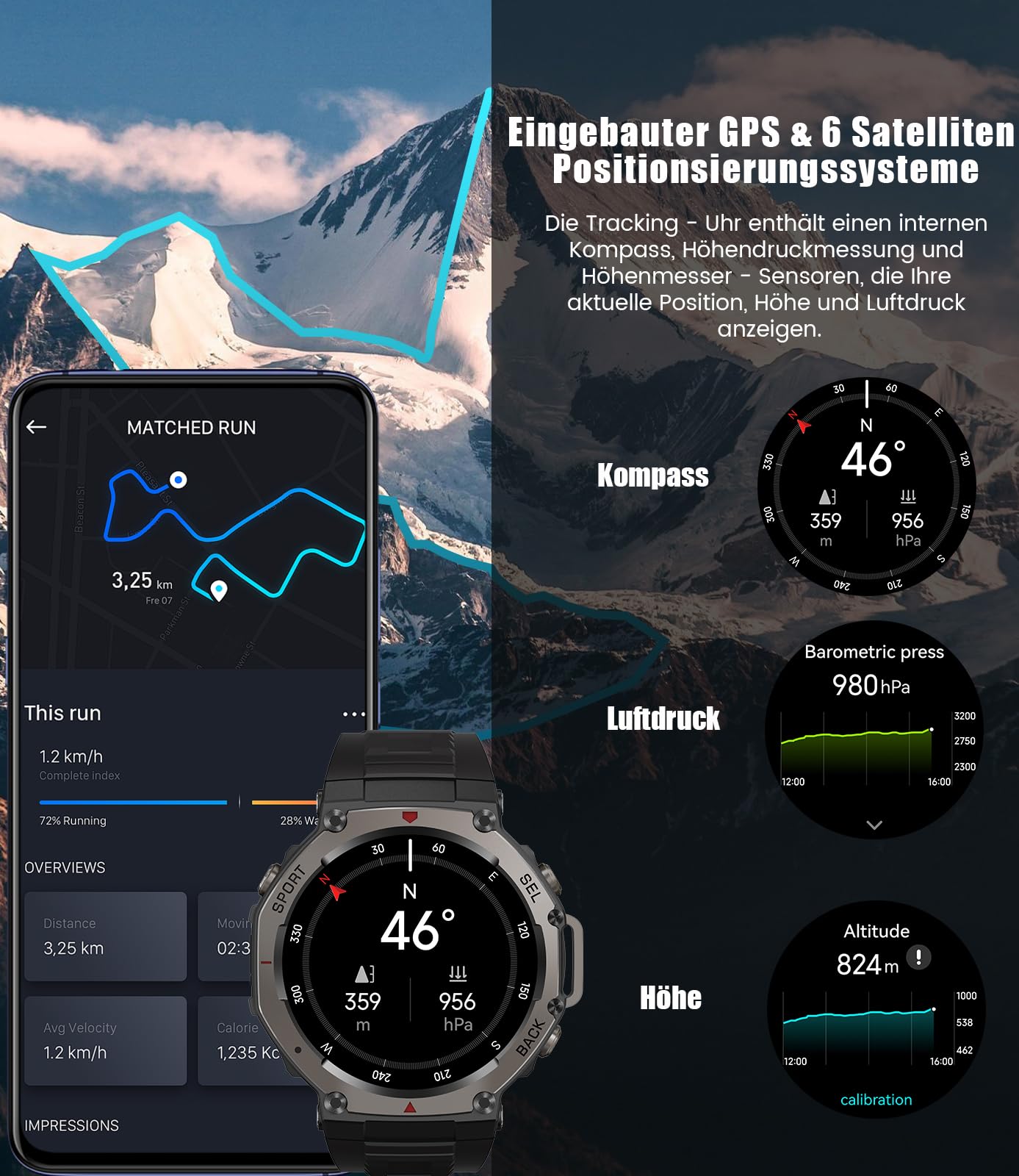 LIGE GPS Smartwatch Uomo DM3, Corpo in Acciaio Inox,5ATM Impermeabile Orologio Fitness con 110+ Modalità Sport/24H Monitoraggio,500mAh,AMOLED,Chiamate Bluetooth Orologio Militare Uomo per Android iOS