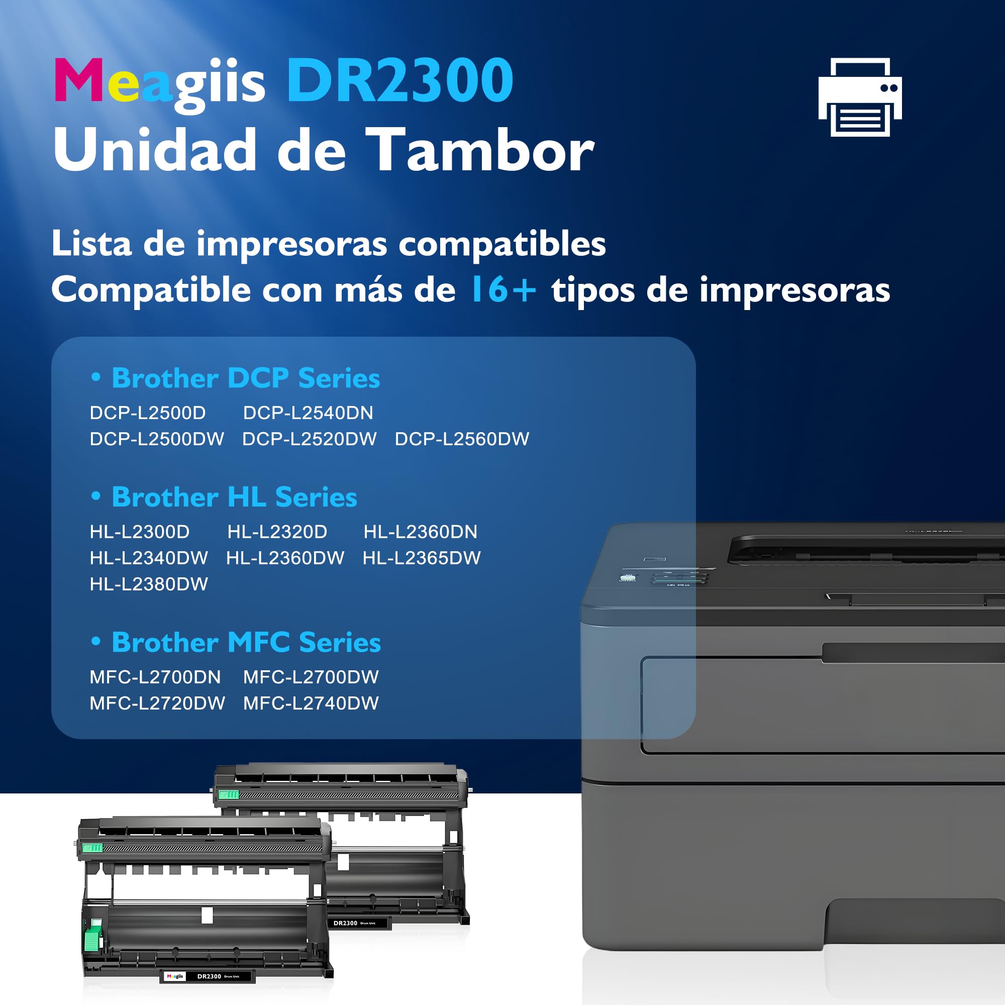 DR2300 DR-2300 Unidad de Tambor Compatible con Brother DR2300 DR-2300 Tambor para Brother HL-L2300D HL-L2340DW DCP-L2500D DCP-L2520DW MFC-L2700DW MFC-L2720DW MFC-L2740DW (Paquete de 2)