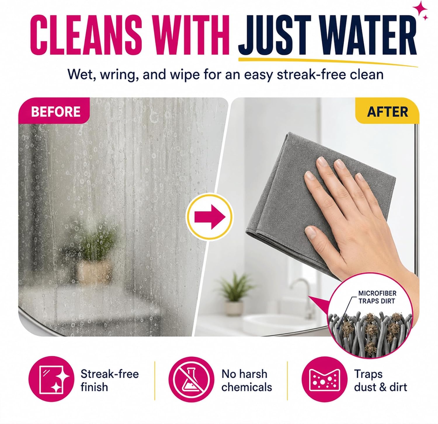 Genie Cloth Magic Cloth,Thickened Microfiber Cleaning Cloths (1 pcs) | 5-Pack Thickened Streak-Free Microfiber Towels Cleaning Cloth,for Glass, Window, Kitchen, Stainless Steel, Cars & Screens