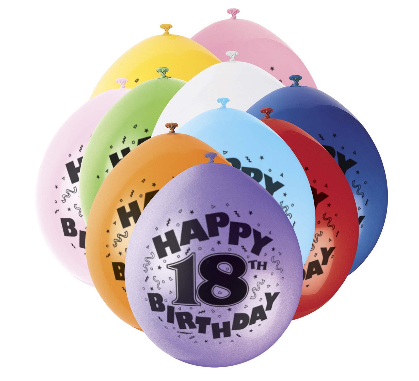 Unique Party Assorted 80310 - 9" Latex Happy 18Th Birthday Balloons, Pack Of 10