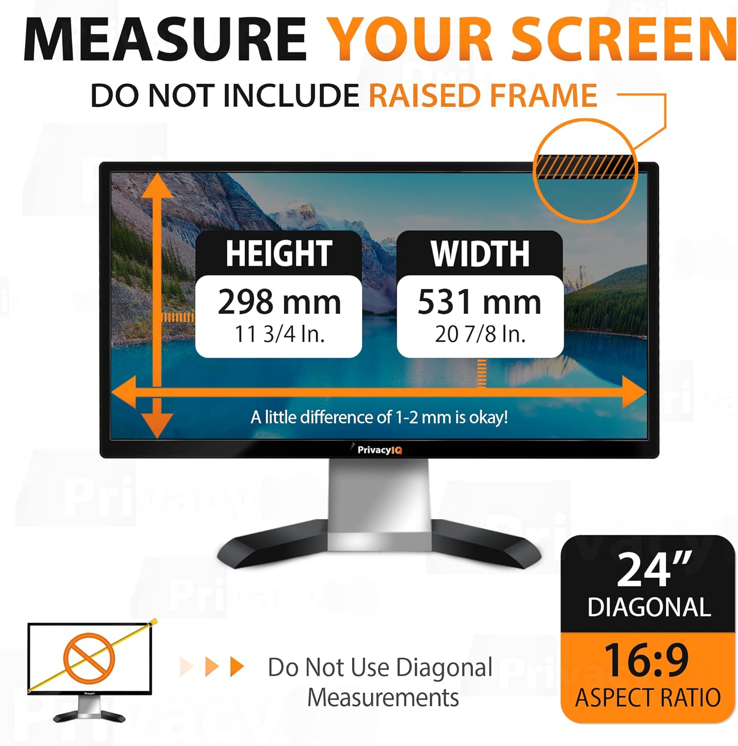 Privacy IQ 24" Inch 16:9 (2 Pack) Monitor Privacy Screen-Filter for 60 Degree Privacy, Advanced Anti-Glare, UV Light Reduction & Blue Light Filter