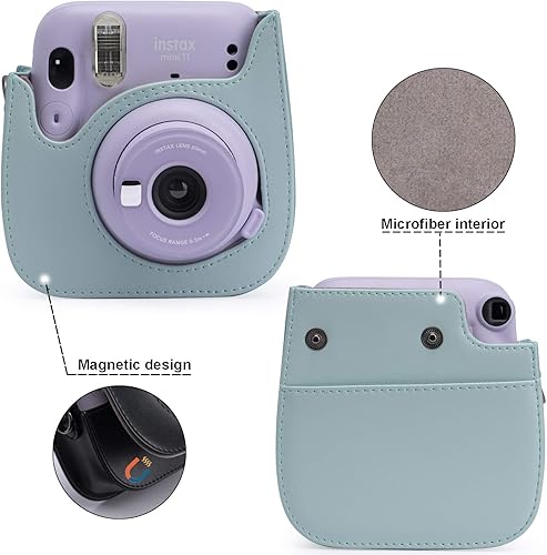 Miniatura 10 de Frankmate Funda de piel sintética compatible con cámara instantánea Fujifilm Instax Mini 11 12 con correa ajustable y bolsillo (crisantemo)