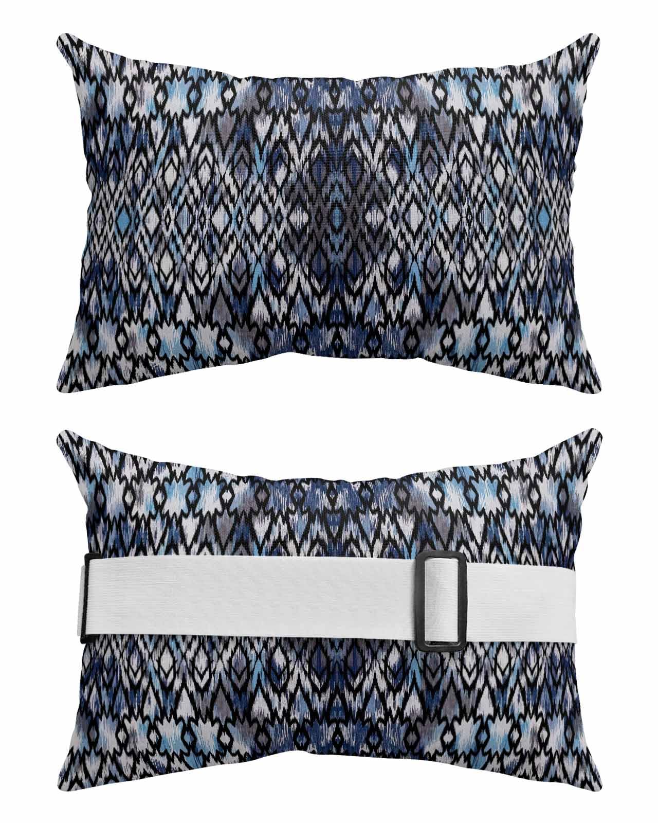 Outdoor Pillows Covers with Inserts Boho Circle Blue Abstract Geometric Lines Texture Waterproof Pillow with Adjustable Strap Throw Pillows for Patio Furniture Pool Lounge Chair, 11x16 Inch, 2PCS
