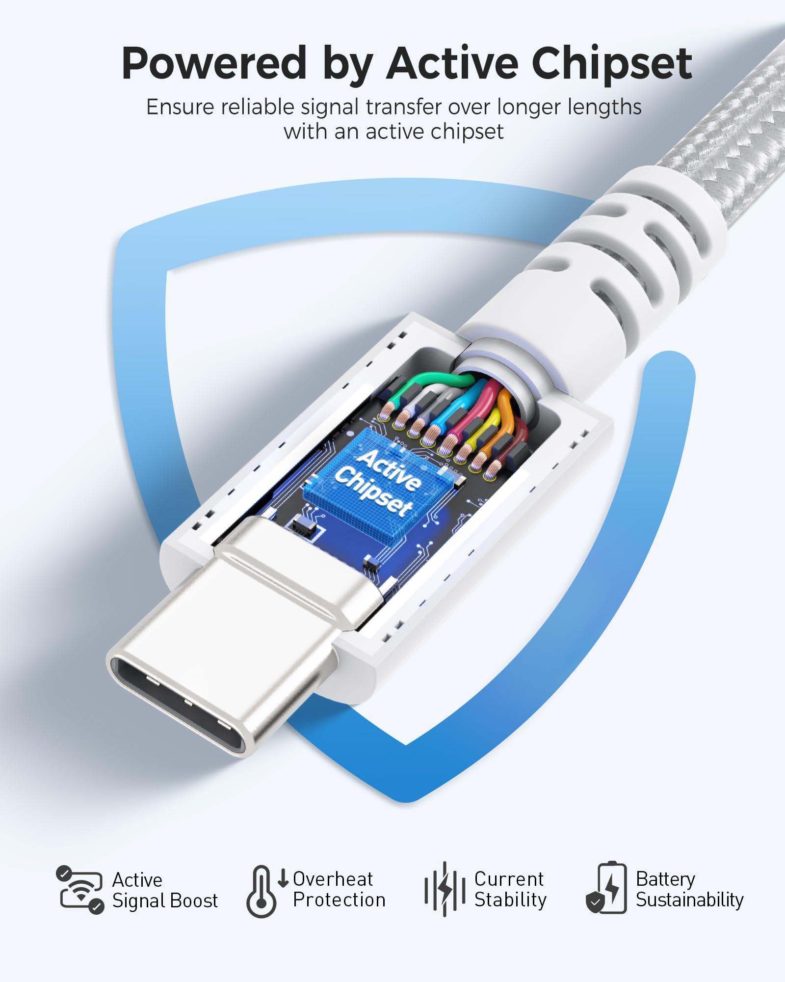 Cable Matters Certyfikat Intel pleciony kabel Active Thunderbolt 4 2 m 40 Gb/s 100 W 8K biały