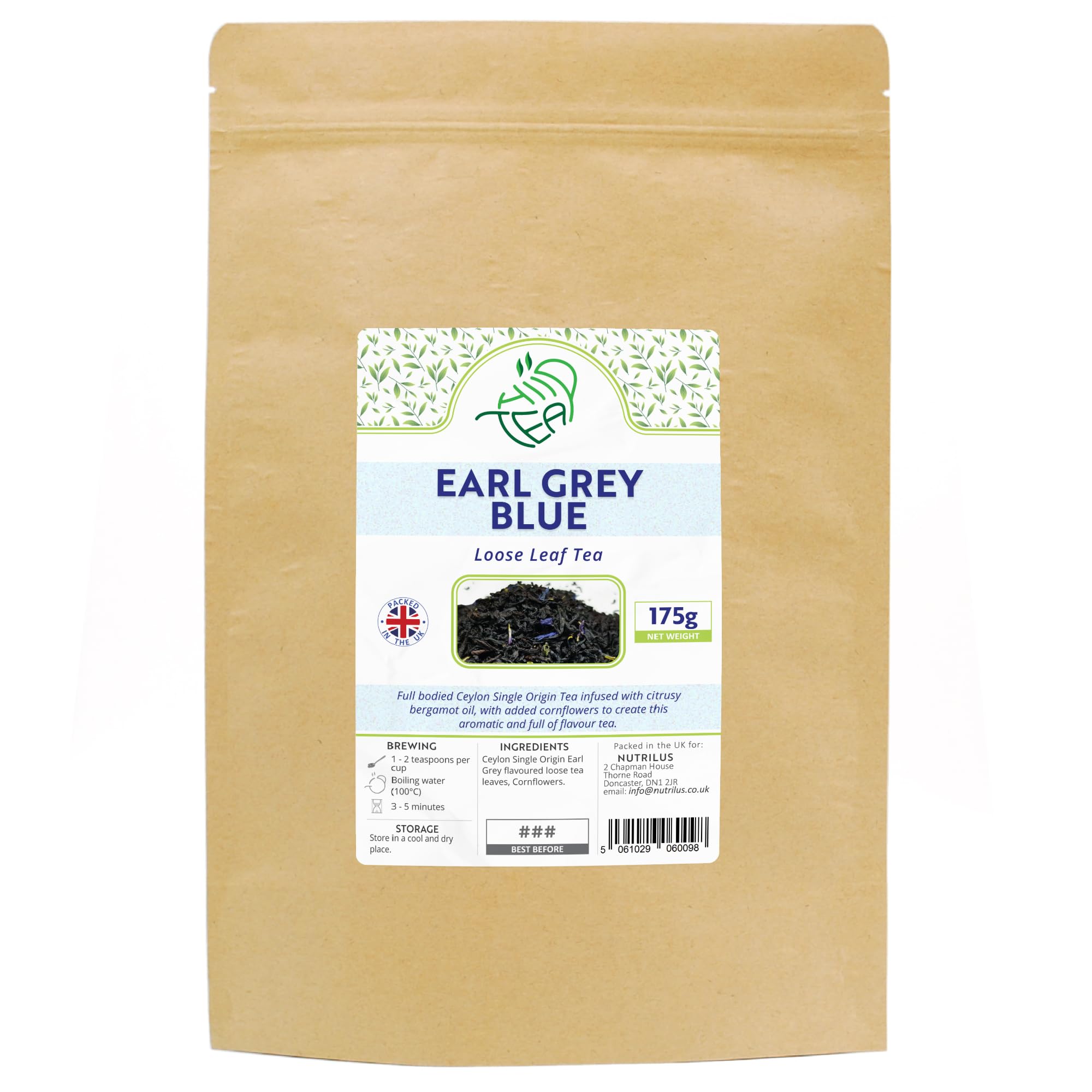 Earl Grey Blue Loose Leaf Tea – Premium Ceylon Black Tea Infused With Bergamot Oil - with Cornflowers (175g)