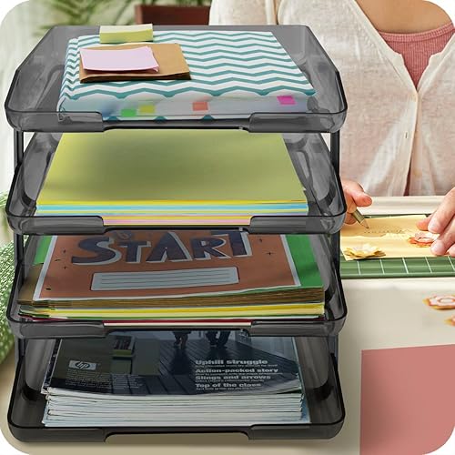 Miniatura 4 de Acrimet Bandeja tradicional de 4 niveles de carga frontal de plástico organizador de archivos de escritorio (color ahumado)