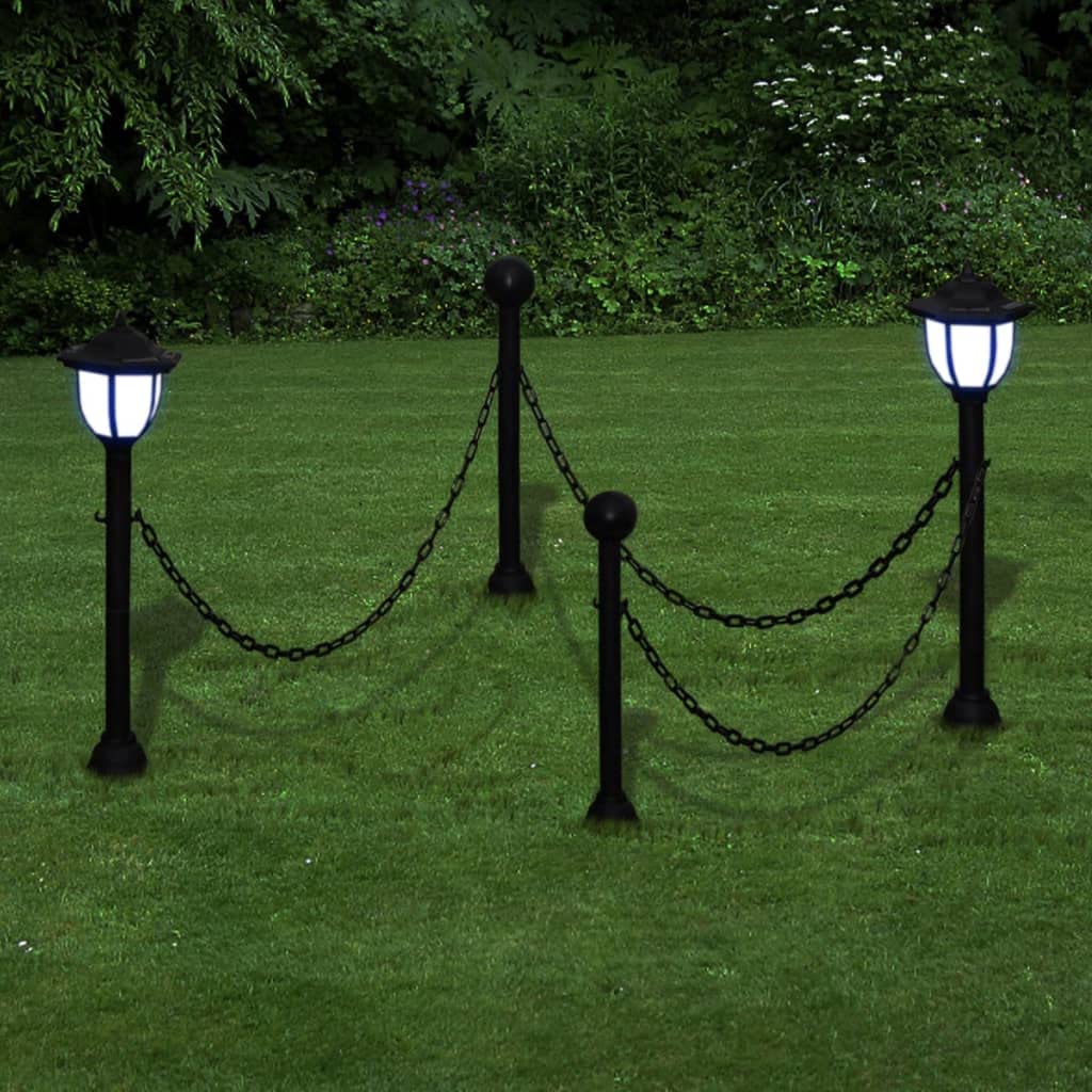 vidaXL 4X Lampioncini Solari da Esterni con Catena di Recinzione e Paletti Giardino Faretti Lampade Decorazione Luci Notturne Ecologiche Bianche