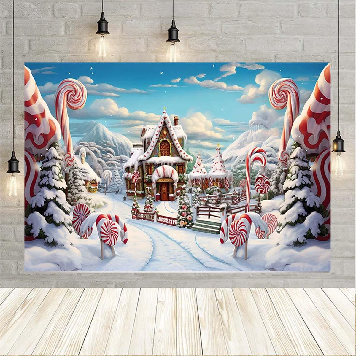 Sfondo fotografico, motivo: canne di Natale, caramelle, terra, inverno, neve, festa di Natale, ritratto di famiglia, sfondo decorativo, Buon Natale, Capodanno, sfondi fotografici per feste in famiglia