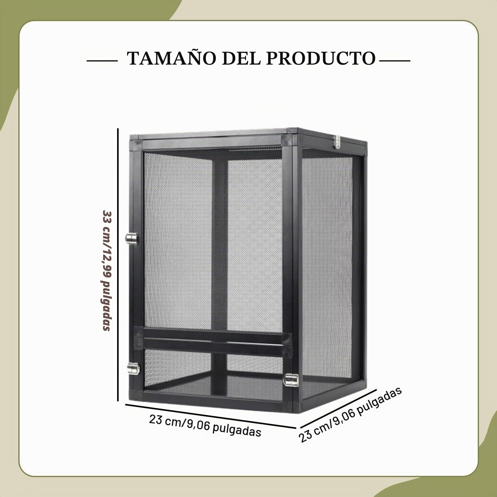 Terrario para reptiles, serpiente, aleación de aluminio, jaula para lagartos, dragones barbudos, camaleones, gecos, 23 x 23 x 33 cm