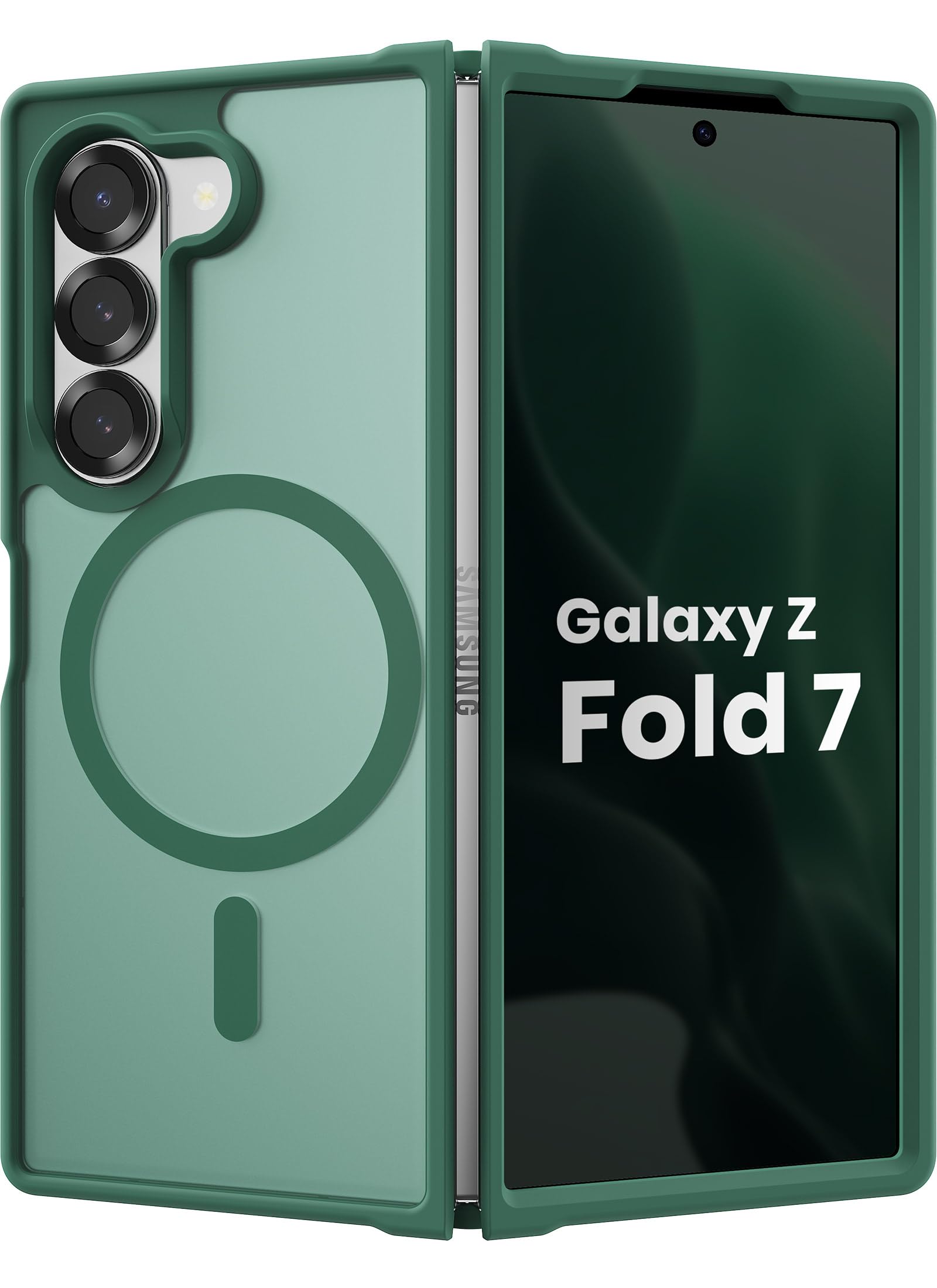 Photo 1 of BNAAGO Magnetic Case for Samsung Galaxy Z fold 7 Case, Slim Translucent Matte Phone Cover with Shockproof TPU Frame & Scratch-Resistant PC Back, Strong Magnetic Ring, Pine Green