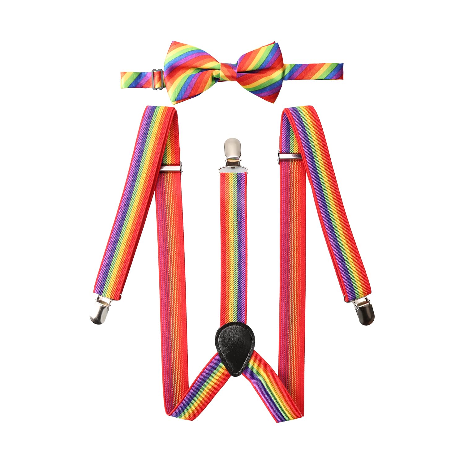 Tabanzhe Rainbow Bow Tie and Braces-Adjustable Elastic Y-Suspenders Pre-tied Bow Ties Colourful Unisex Pride Party Dress up Accessories for Wedding Parties