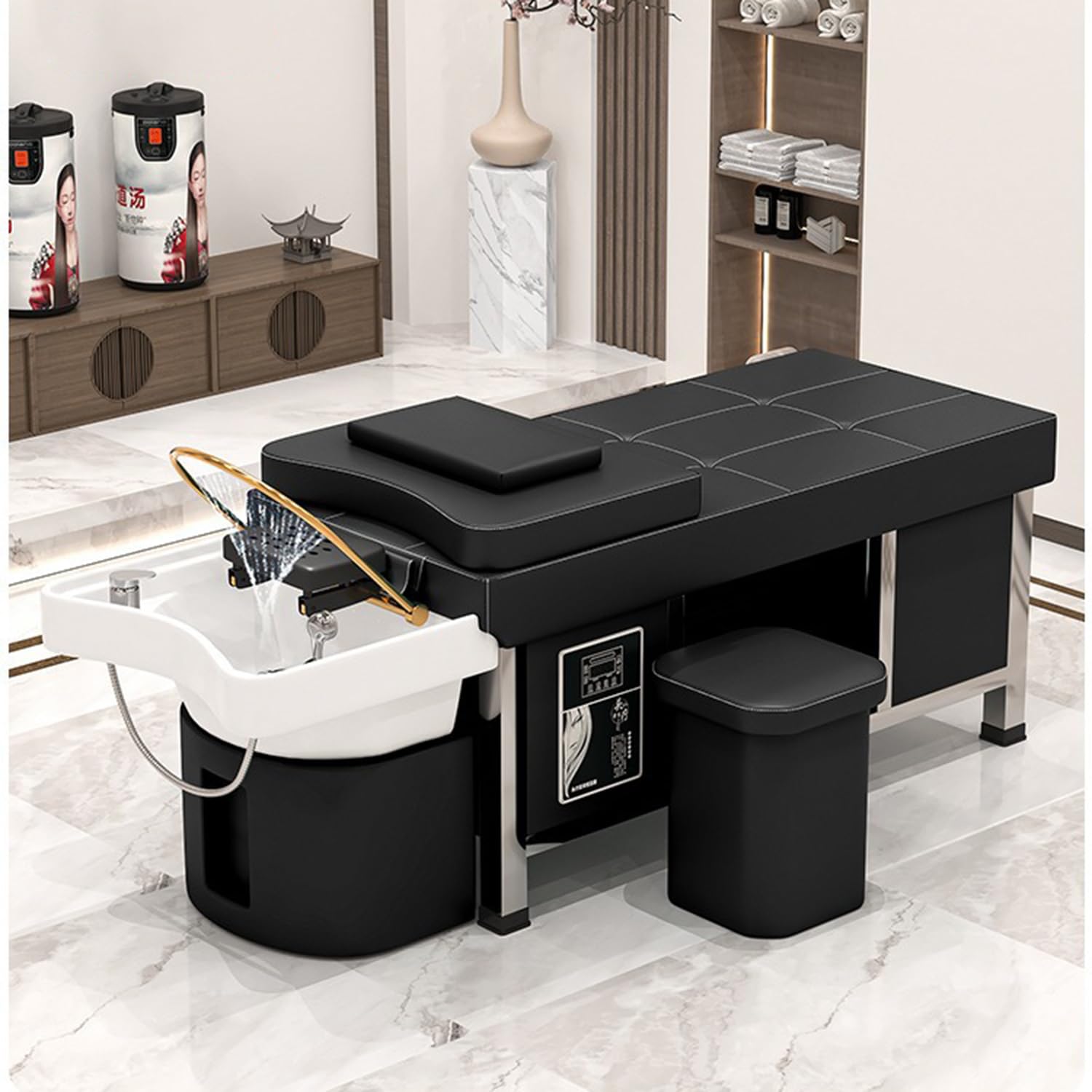 Shampoo Bed for Salon Spa Head Massage Equipment with Warm Water Circulation Fumigation Thai Beauty Ceramics Bowl