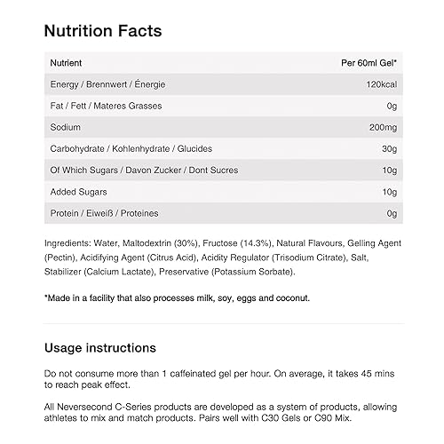 Miniatura 2 de Neversecond Gel energético C30+ + cafeína, nutrición e hidratación de rendimiento, Never2 Gel energético para ultra triatlones, ciclismo y maratones