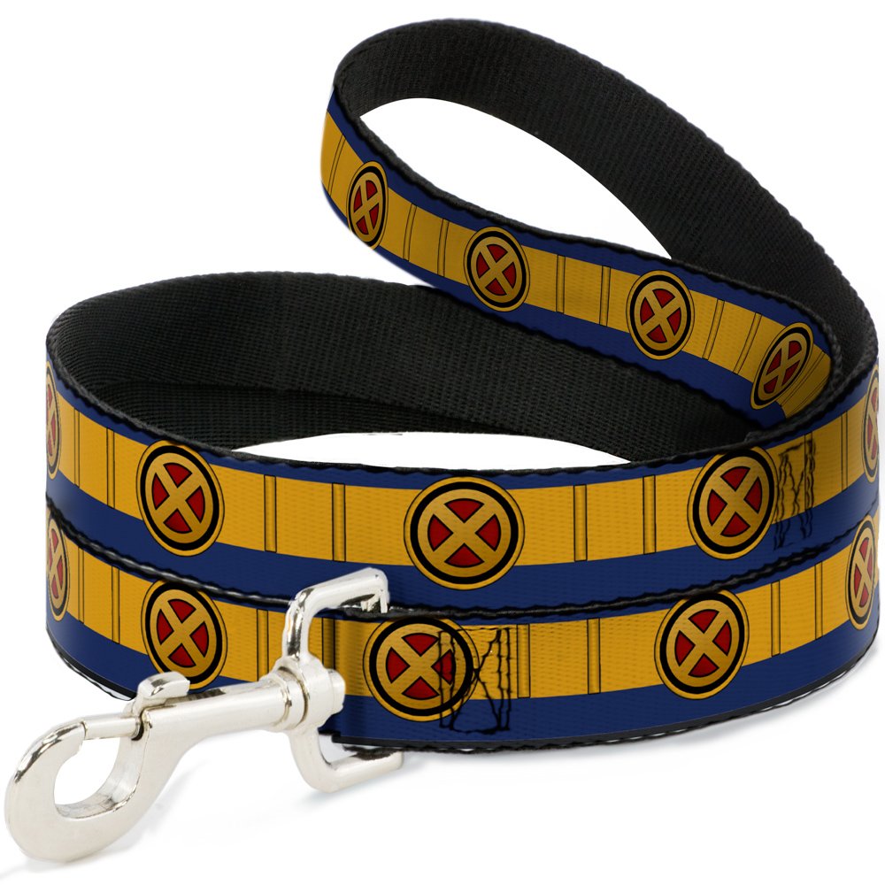 Marvel Comics Pet Leash, Dog Leash, X Men Cyclops Utility Strap Blue Gold Black Red, 6 Feet Long 0.5 Inch Wide
