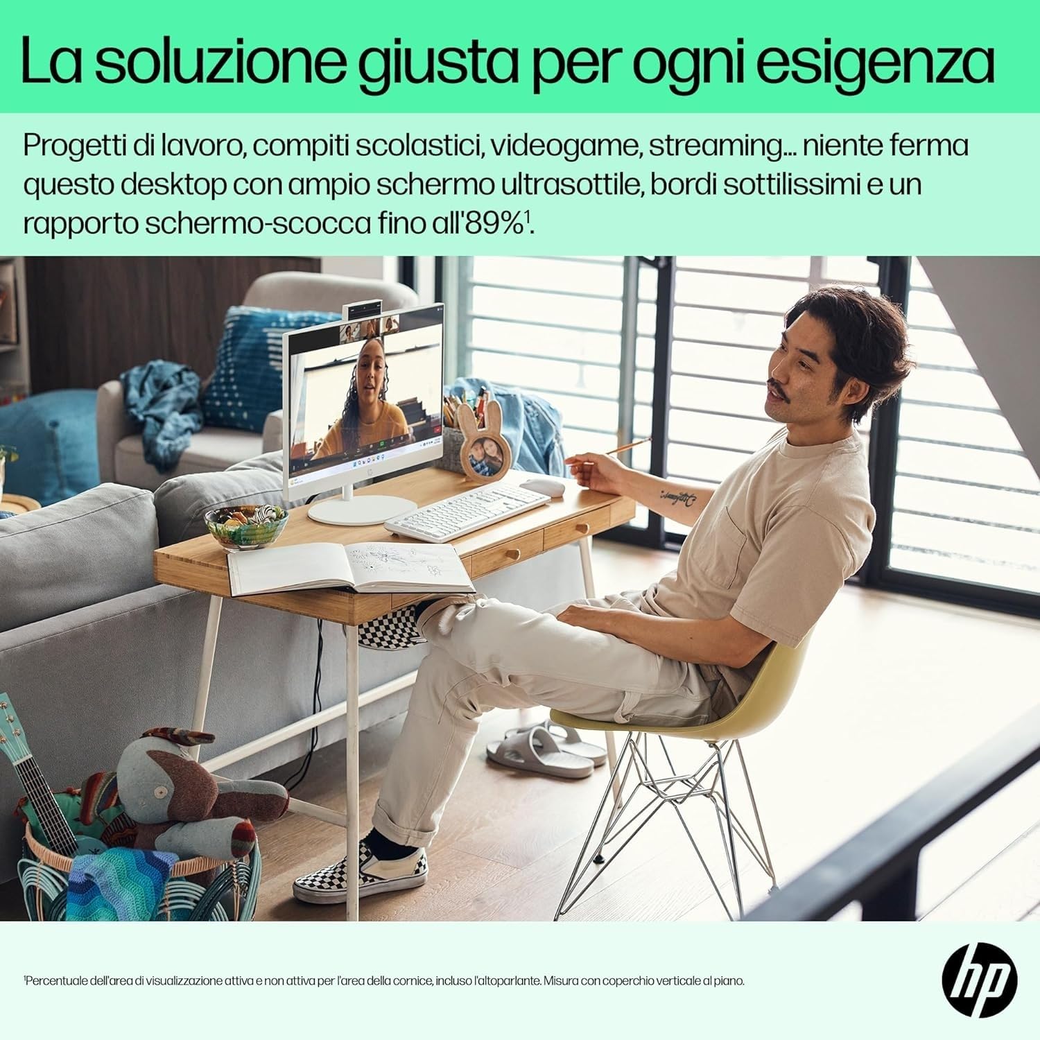 HP All-in-One 24-cr0000sl Intel Core i3-1315U 8GB RAM 512GB SSD 23,8" FHD IPS Windows 11 Bianco