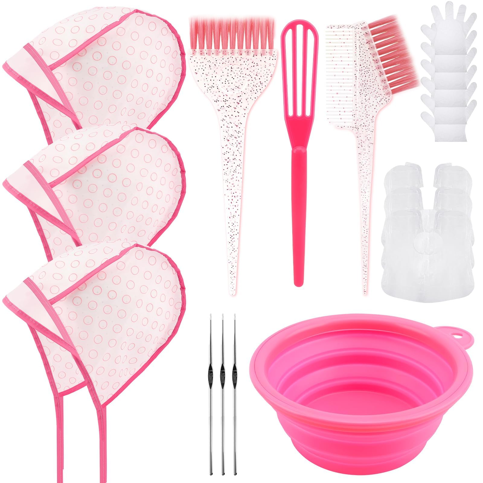 19-teiliges Strähnchenhaube Set – Strähnchenhaube mit Löchern, Strähnchen Set mit Bürsten, Nadeln & Haarfärbeschale, Haarfärbepinsel Set für Farbe & Strähnen, Haare Färben Zubehör für Salon & Zuhause