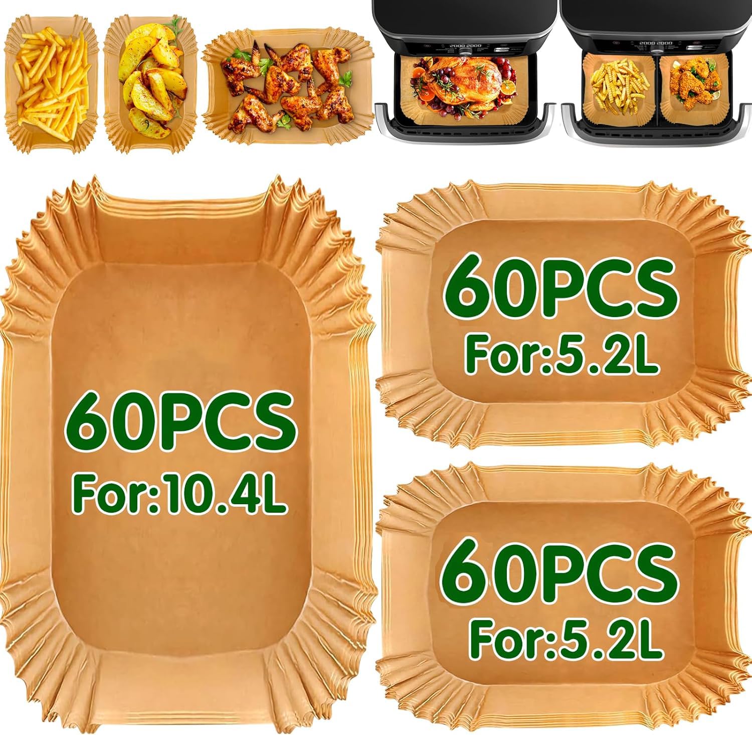 BAMUTU 180 PCS Air Fryer Liners for Ninja Foodi FlexDrawer AF500UK 10.4L, Duronic AF34 10L & Large Dual Zone Models | Disposable Parchment Paper Compatible with COSORI TwinFry, Ometa, Instant XXL | 2S