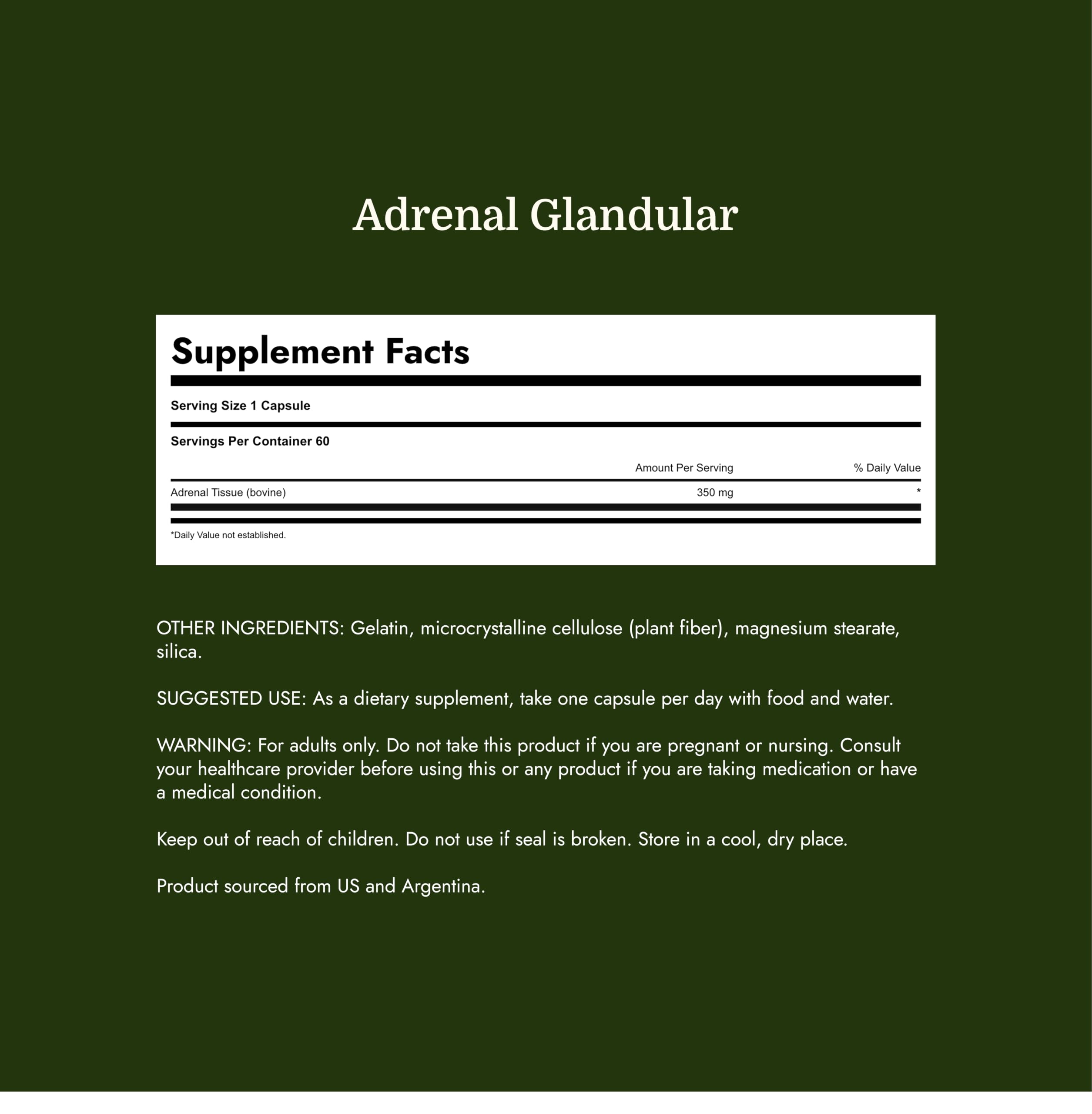 Swanson Adrenal Glandular 350 Milligrams, 60 Capsules — Amazon image 4