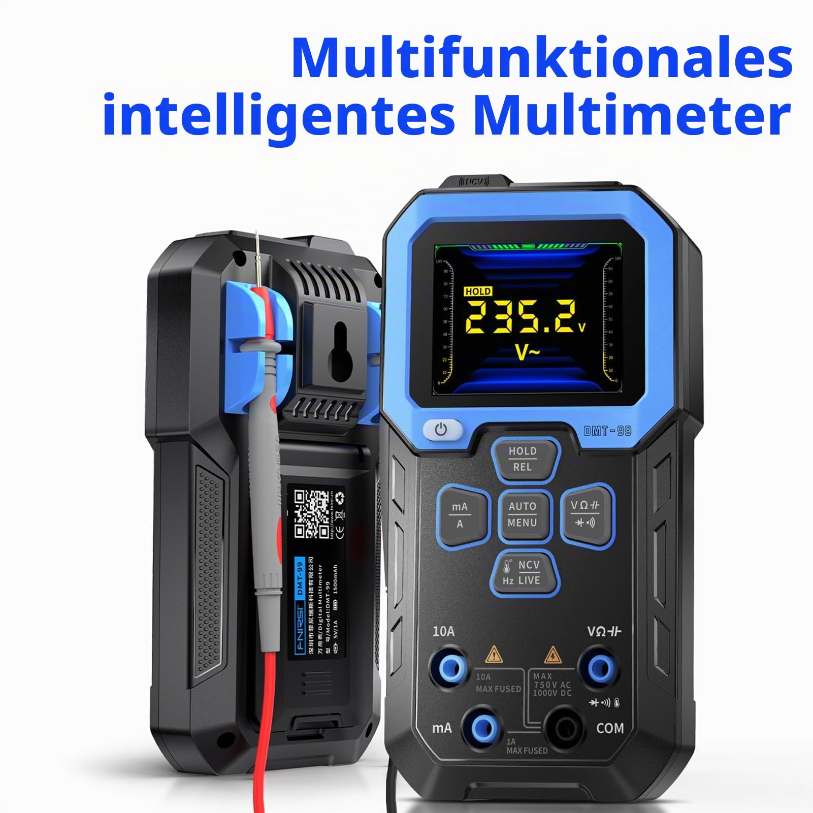 Digitales Multimeter,Multimeter 9999 TRMS-Zhler Wiederaufladbares Volt-Messgert mit Automatischem Intervall Aufnahmemodus und Datenberwachung/Widerstand/Kapazitt/Diode/Frequenz/NCV