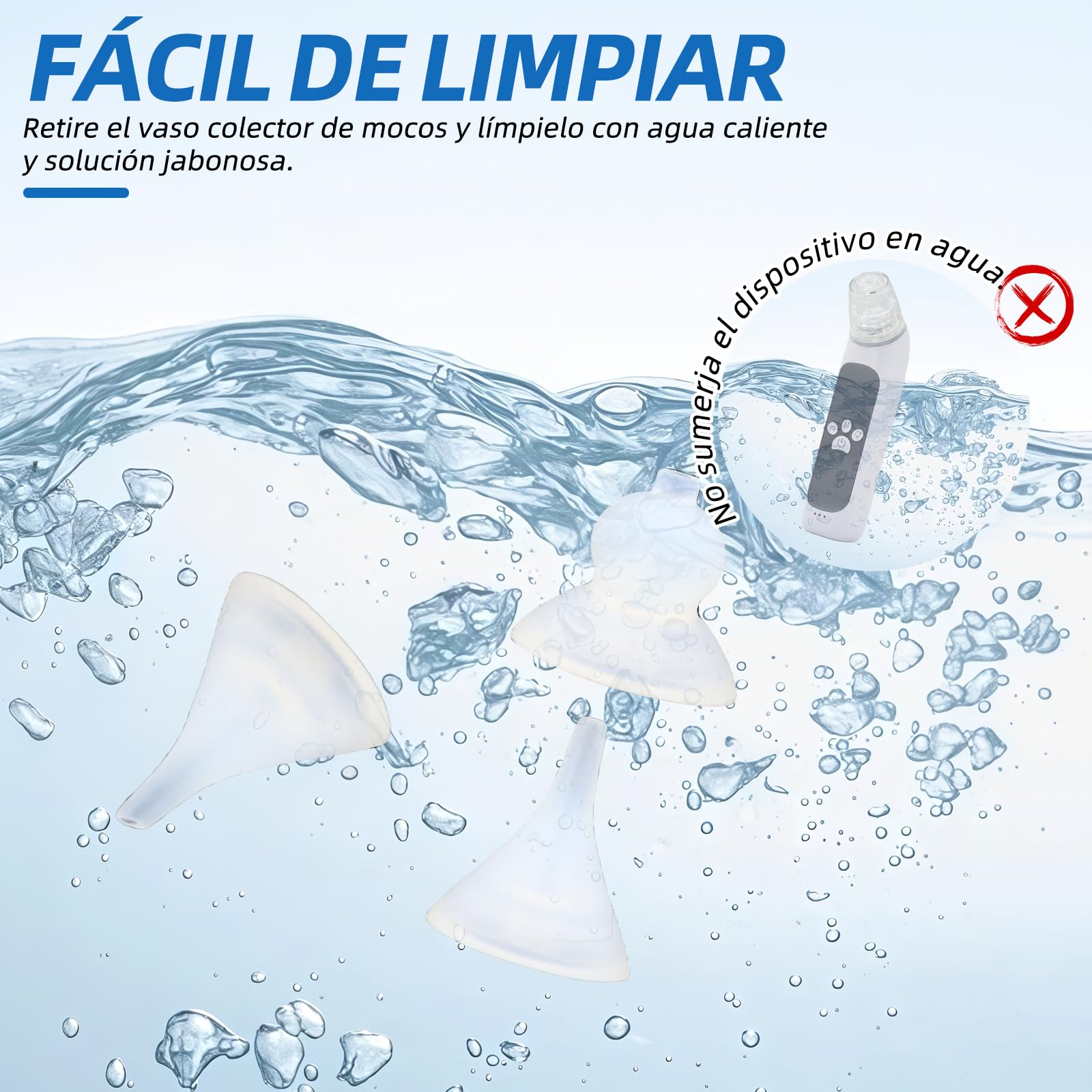 Aspirador nasal para bebé | Aspirador nasal eléctrico recargable con 3 niveles de succión, 3 tamaños de puntas de silicona, función de música y luz (gris)