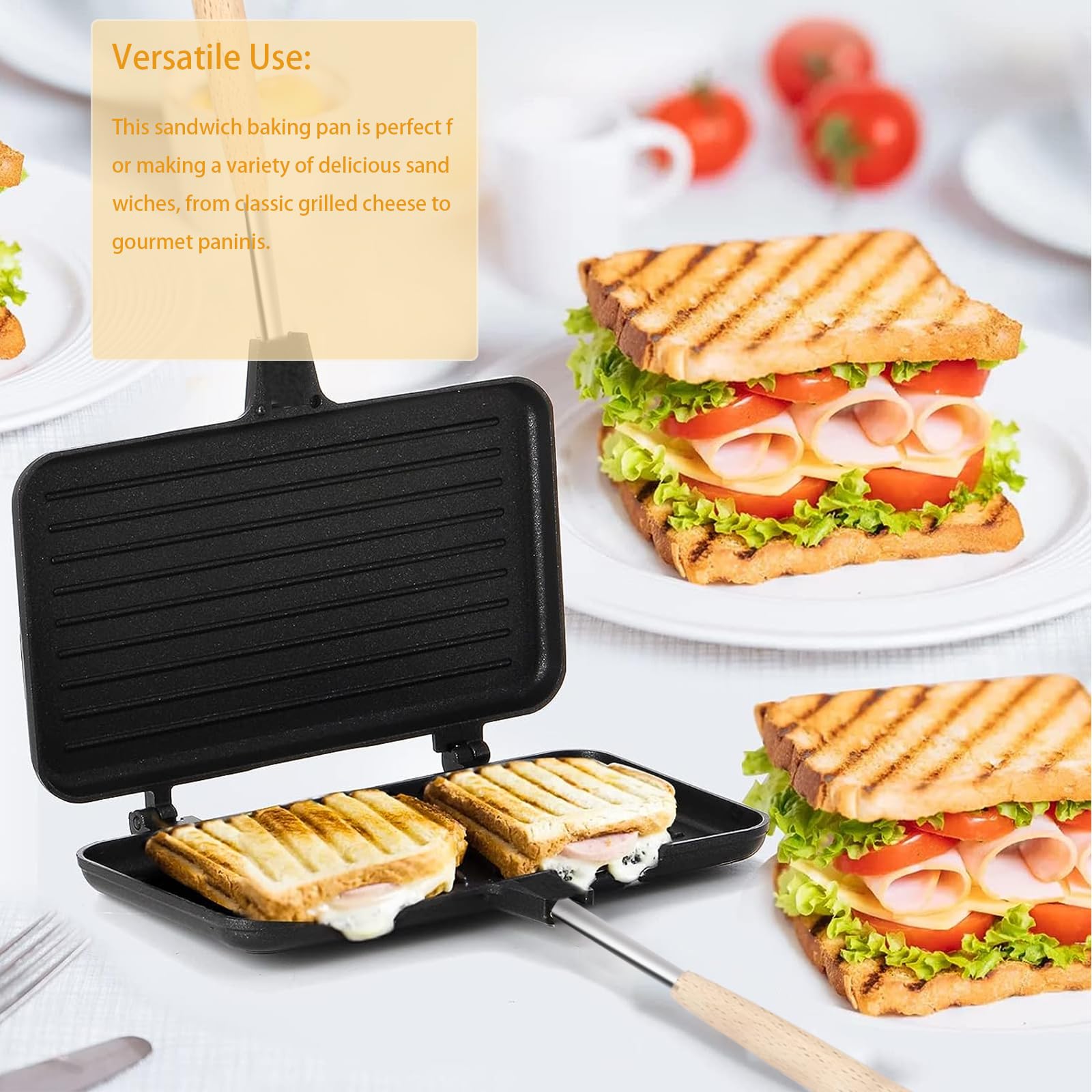 Bandeja para hornear sándwich de gran tamaño con asas intercambiables, perfecta para el hogar y al aire libre, sándwich de fogata y pastelera hobo, sartén de desayuno 5