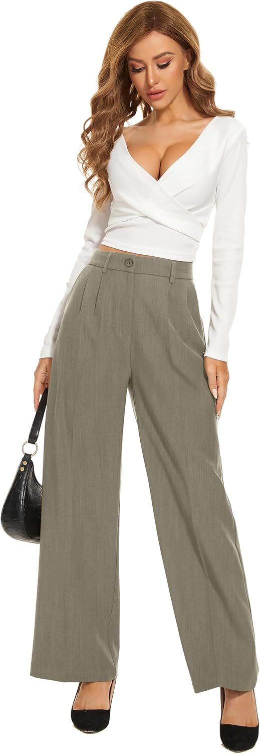 FUNYYZO Women Dress Pants High Waisted Work Slacks Pants Dressy Casual Straight Leg Elastic Waist 2026 Summer Trousers - Image 2