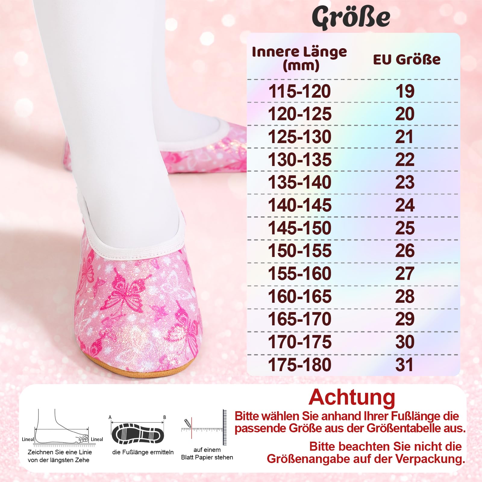 Chaussons de gymnastique pour fille - Paillettes - Doublure en coton - Semelle Oxford
