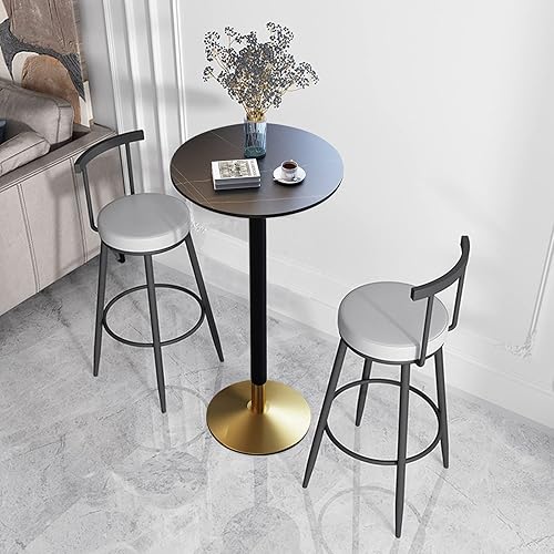 Miniatura 12 de Mesa alta redonda de piedra sinterizada de 21.6 pulgadas, patas de metal modernas, barra alta simple, mesa alta para cafetería, restaurante, postre
