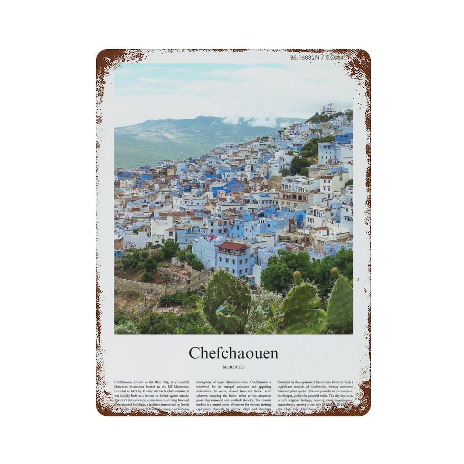 xiaoxiaoshen Chefchaouen Morocco City Scenery Wall Decor Art Metal Tin Poster Modern Home Decor Art Home Bar Shop Decorations Vintage Sign 40x30cm