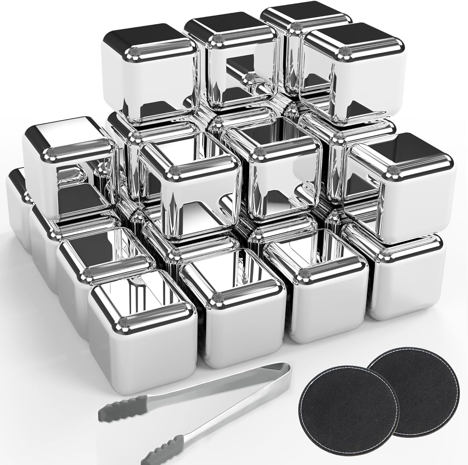 Cubetti di Ghiaccio Riutilizzabili - Cubetti Ghiaccio Acciaio Inox Riutilizzabile, Pietre per Whisky Ice Cubes, Regali Regalo per il Giorno Del Padre per Uomini Mariti （24 Pezzi ）