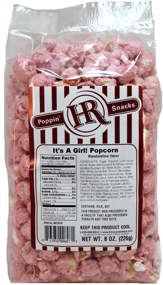 It's A Girl Pink Popcorn | HR Poppin' Snacks - Made in Nebraska, USA - Baby Shower, Baby Reveal, Wedding Shower, Birthday Party Snack