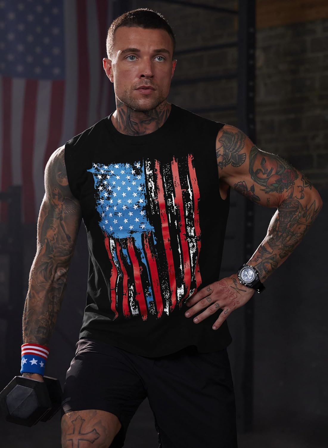 Mainfini Men American Flag Tank Top Muscle Graphic Gym Workout USA Sleeveless Tee Shirts (S-3XL) - Image 4
