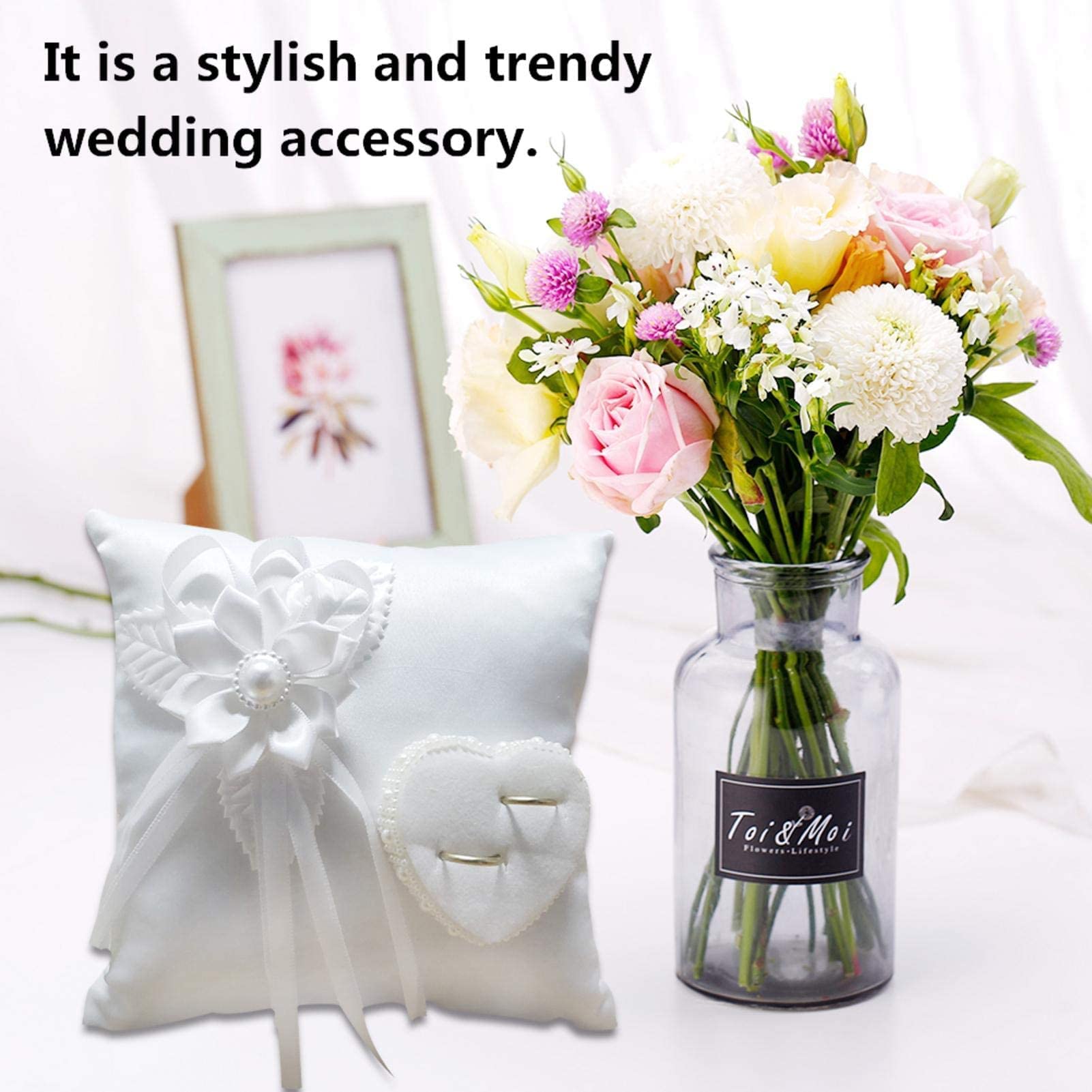 Oreiller Anneau Romantique S Mariage Blanc Romantique - Présentation élégante Pour Bagues De Cérémonie Coussin Alliance