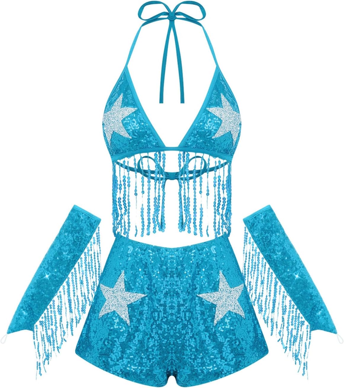 Freebily Women Star Cheerleading Outfits Cowboys Cheerleading Outfit Belly Dance Bra Top and Shorts Set