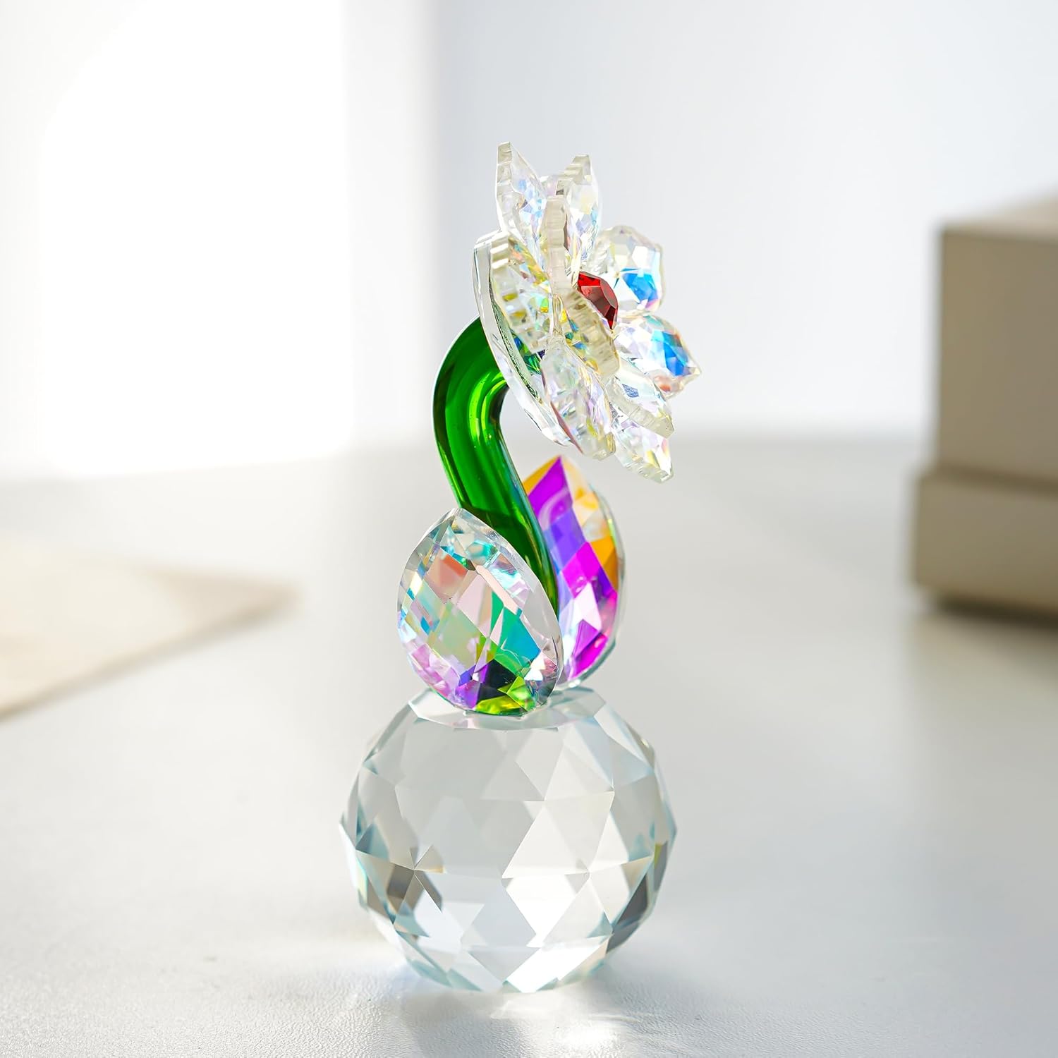 Crystal Sunflower Figurine Handcrafted Glass Flowers Collectible Small Sunflower Paperweight Table Decoration for Home Decor(3.7 * 1.8inch) - Image 8