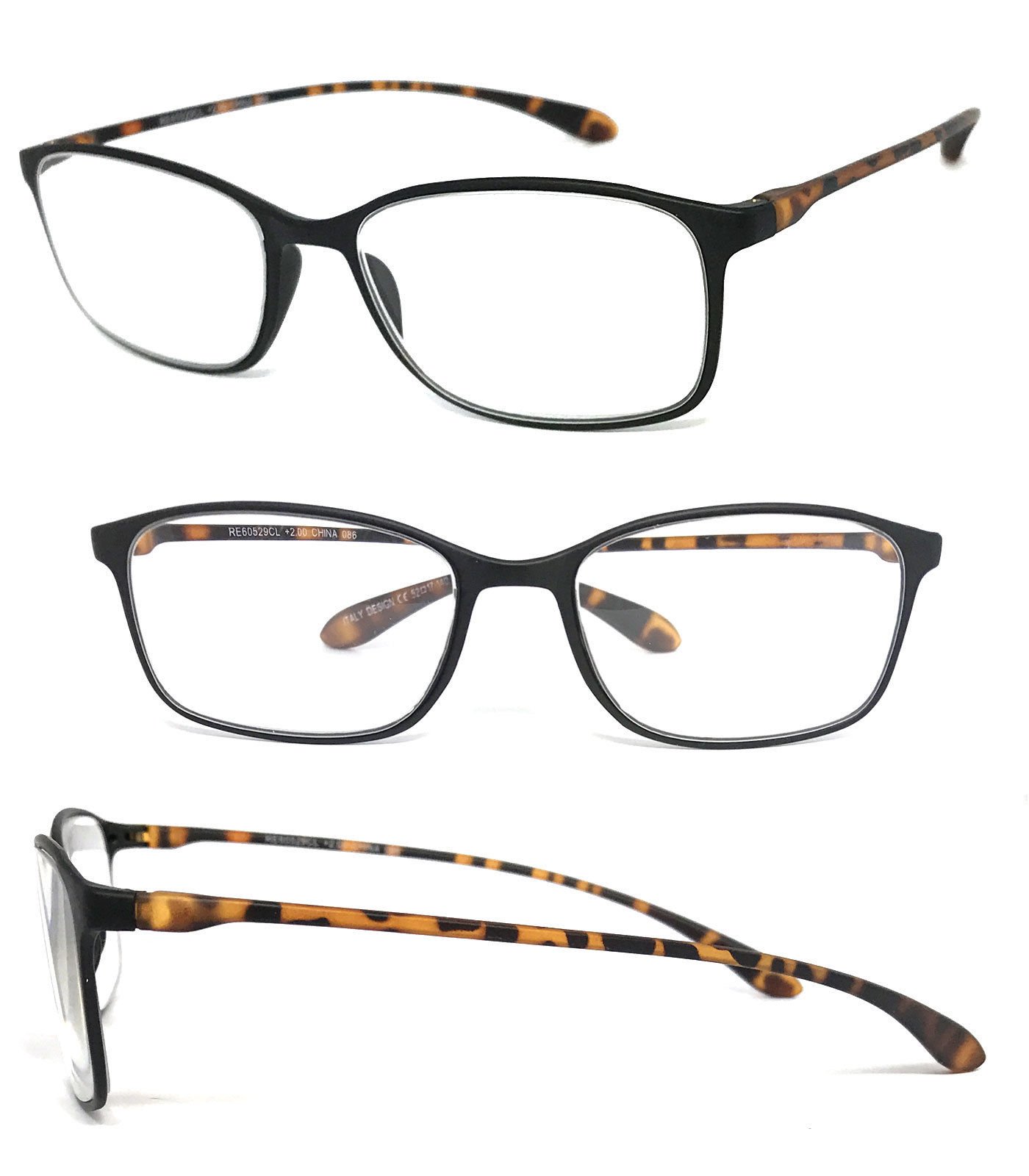 VeryHobby Mens Womens Rectangle Full Clear Lens Reading Glasses Colorful Thin Frame (1 Pair - Black, +1.75)