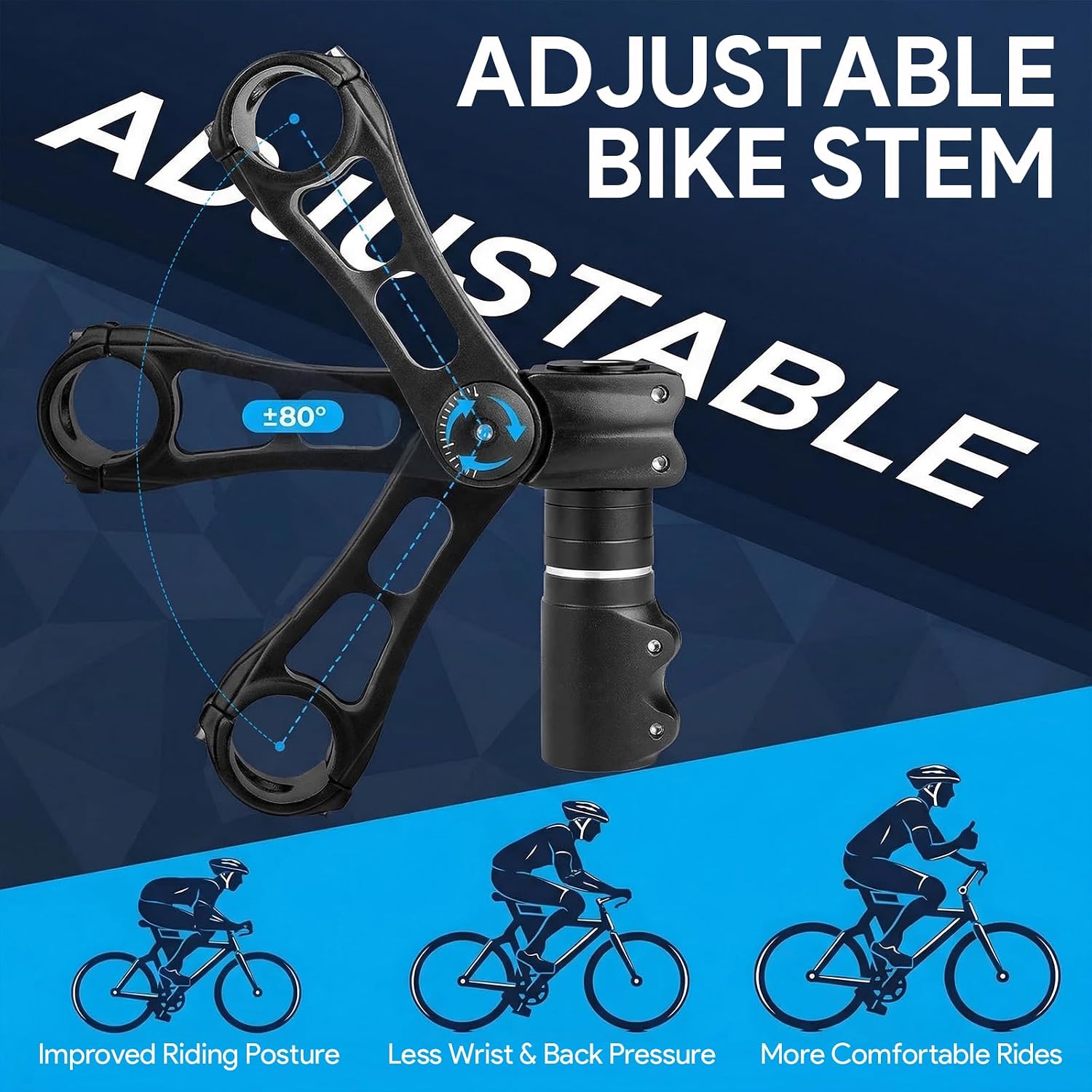 Bike Stem Riser & Adjustable Bike Stem, Universal 31.8mm Bicycle Stem Handlebar Extender, Compatible with 28.6mm Bike Fork Stem, ±80° Angle Adjustment Handlebar Risers for BMX MTB Mountain Road Bike