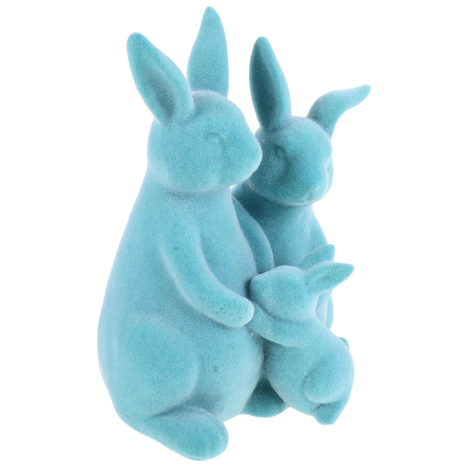 Veemoon Figuras de Conejos de Resina Flocada para Decoración de Pascua, Estatua Familiar de Conejito Azul Tamaño Mediano, Adorno para Centros de Mesa y Jardín en Hogar Familiar