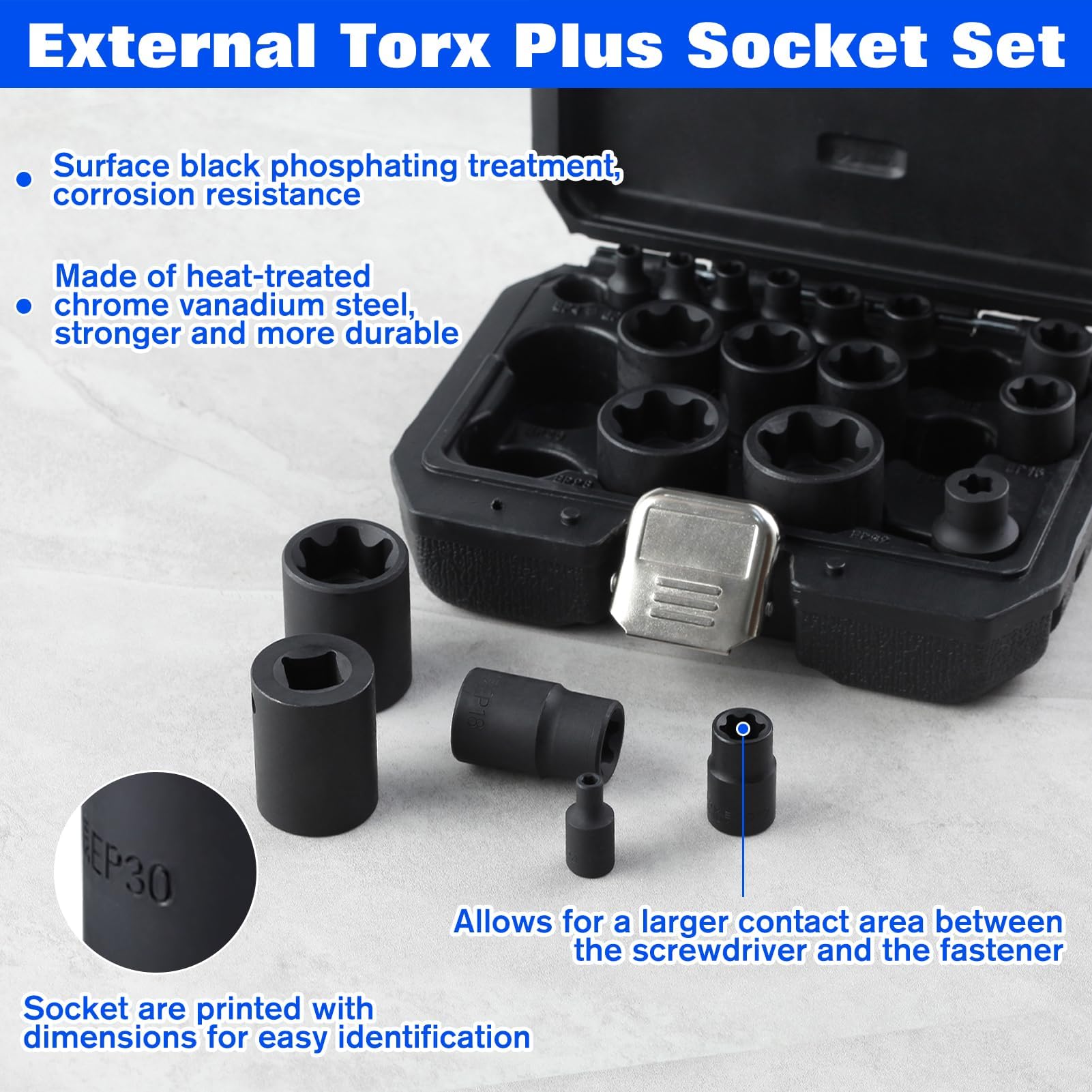 19-Piece External Torx Plus Socket Set - EP Sockets For Tesla, Nissan, Honda