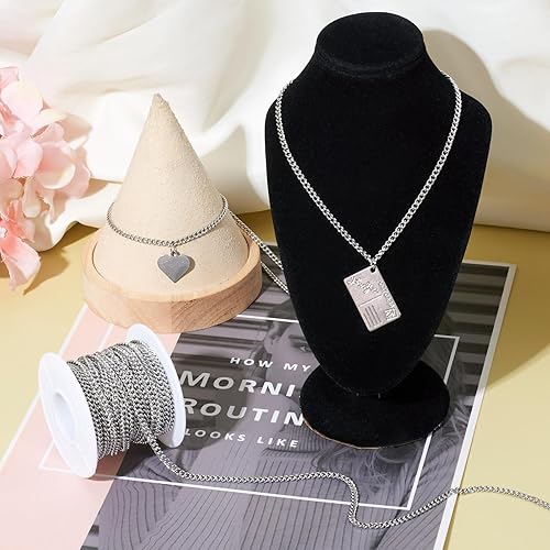 Miniatura 2 de Pandahall - Cadena de cable de acero inoxidable 304 de 32.8 pies de 0.157 x 0.118 x 0.039 in para hacer joyas