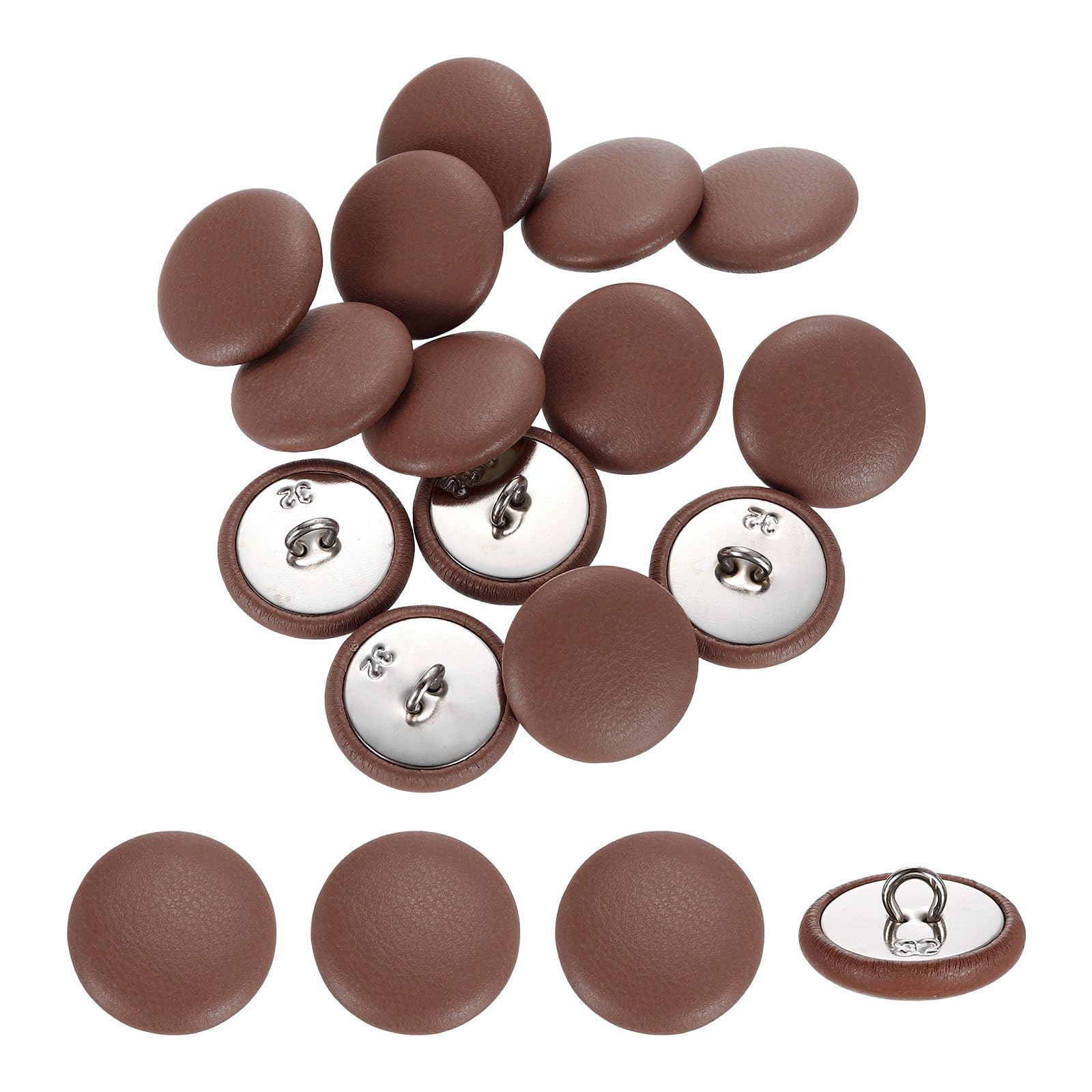 sourcing map 15Pcs Leather Covered Buttons, 20mm 32L Round Metal Shank Sewing Buttons Sew on for Clothes Coat Hats, Sofa Decoration, DIY Crafts Making, Brown