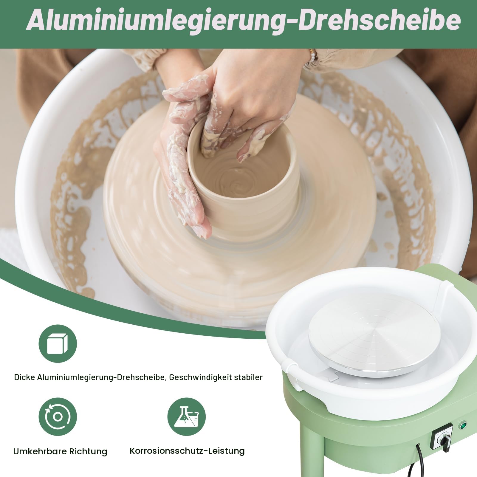 Huanyu Keramik-Maschine mit Fußpedal, 25,4 cm, elektrische Töpfermaschine mit abnehmbarem Becken, für Töpferstudio, Töpferei, Heimwerken, Töpferei, Schule