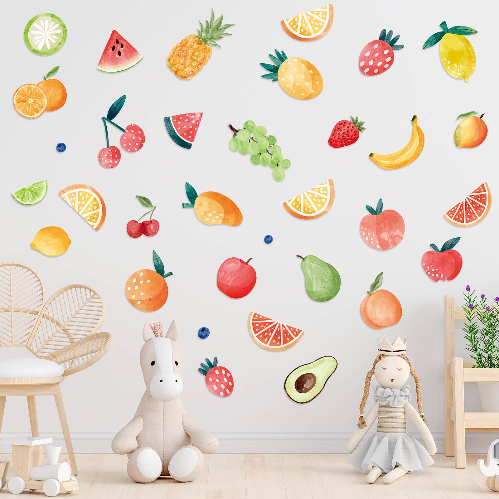 Summer Fruit Wall Decals, Colorful Fruits Peel and Stick Wall Stickers
