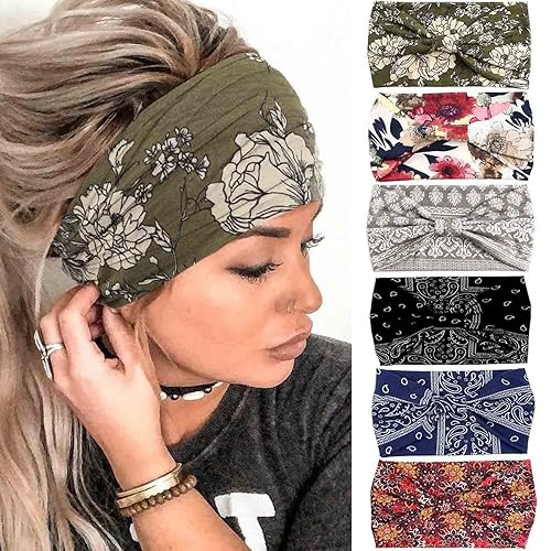Olbye Diademas anchas anudadas con turbante floral, antideslizantes, elásticas, para entrenamiento, para yoga, bufandas para el cabello, accesorios